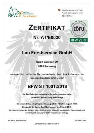 Certificat ZÖFU pour Lau Forstservice GmbH